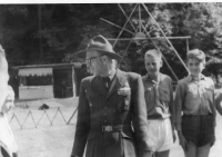 At the scout camp near Raspenava. In the photo Professor Jaroslav Tomsa, witness on the right. The year 1946.
