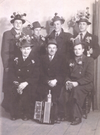 Fr. Němec as a conscript in a group photograph, Kunštát 1952