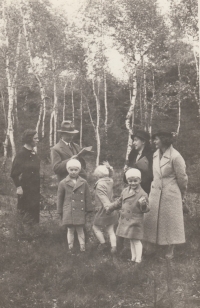 Jan Herejk with his family on a walk near Borský les, 1930s