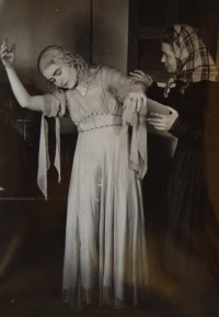 Jaroslava (right) in a student play, late 1940s