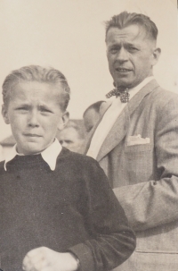 Oldřich Řičánek with his father at a motorcycle race in Zlín, undated