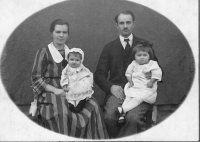 The Burget family, one-year-old Věra on her mother's lap, 1925

