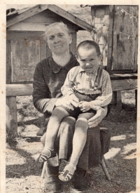 Bohumil and his grandma in Bystré. 1947