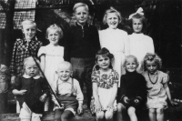 Josef Hlubek (bottom centre with whip) with his cousins / around 1942