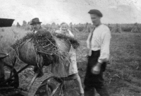 Witness's grandfather Alois Hlubek (in hat) in the field