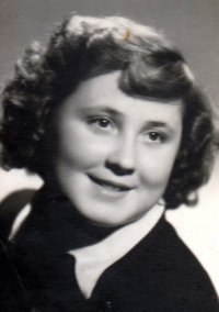 M. Mráčková in a photo from a graduation photo board (r.1953)