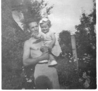 Oldest daughter Liduška with grandfather, 1956