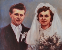 Wedding portrait of Mária and Jozef Gabrhels, painted by Jarmila Jiravová
