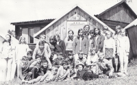Witness as a supervisor at a Pionýr [Communist-led] youth group summer camp, 7th from right, standing. 1969