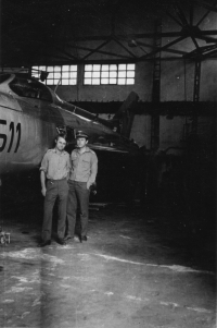 Mirek Závěta with Stanislav Kubín in Brno hangar in 1968

