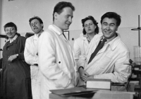 Vladimír Mašín (right) at the Secondary Industrial School of Chemistry in Lovosice
