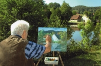 Jaroslav Najman paints in Drhleny, 2002