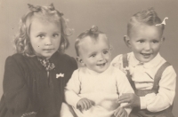 Pauk siblings, from left Věra, Eva, Ladislav, 1946