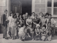 Věra Ettelová (bottom row, second from right) at a classmates´ reunion, 1979