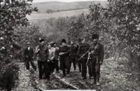 Partisans in the vicinity of Bánoviec nad Bebravou, Cyril Dřinek (in the middle with a black sheepskin coat)