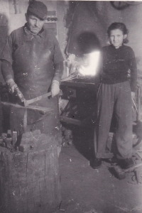 Witness with dad in his blacksmith shop circa 1956