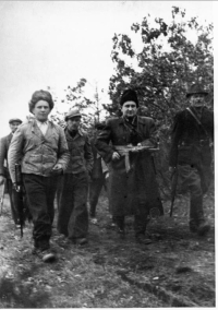 A group of partisans, Cyril Drinek in a black sheepskin coat