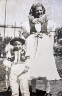 Mother Emílie with her son Pavel in Litovel (liberation anniversary, 1946)