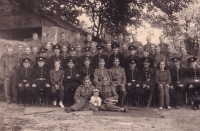 Grandfather Hugo fourth from the bottom right, next to him on the left - father Antonín.  Fire brigade from Trutnov, second half of the 1940s