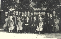 Teachers' Orchestra, Adolf Geryk is in the centre of the first row (the conductor), Přerov, 1941