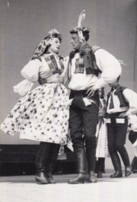 Witness and brother Lubor as bride and groom - Cooperative wedding, folk art festival. Festival of Cooperative Creativity, Brno, 30 June 1953
