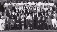 Věra Domincová (in the second row, fifth from the left, next to Jožky Černý) - a cut-out from a group photo of participants of the festival in Pyongyang, Kim Ir-sen in the foreground, 1985
