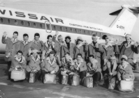 Part of the Czechoslovak Olympic expedition before departing for the 1968 Grenoble Olympics. Dana Beldová, married name Spálenská, is first from the bottom right