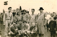 Tennis club in Slané, Manfred Hacker in the bottom row, second from the right, early 1950s
