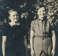 Wife (right), ca. 1942, with her cousin Zdena (Sidonia Dědinová)