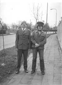 After the military oath in Rakovník, Zdeněk Matuszek on the left, 1980