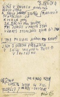 The back side of a photograph of Zdeňka Zavřelová from 7 March 1926 with the text of the poem she was reciting on that occasion