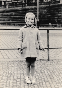 Eva as a little girl in Prague near the Museum in Wenceslas Square, 1954 