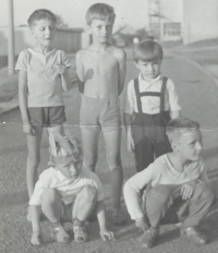 Vítězslav Kutík with friends from childhood, the witness at bottom left, 1960s