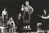 Eva Rovenská in Sicilian Comedy at a Plzeň theatre (along with acting colleagues Neblechová, Vaňková, Wimrová, and Šanovcová), 1983 