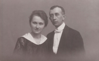 Grandfather with Helena Šolarová on the wedding day, 21 February 1920