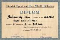 Pamětníkův atletický diplom z roku 1943