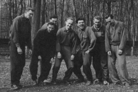 Václav Bečvárovský (first from the left) at an athletic training camp in 1953