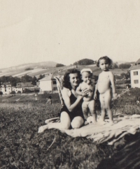 With mother and sister Marta in Vsetín near River Bečva, 1952