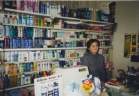 Jaroslava Sedláková in her drugstore in Trávníky, Vsetín, 2003