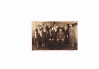 The Wald family in full, taken before Eugen's departure to Palestine, Trebišov 5/1/1933.  From right: Bernard (1913-1942), Gizela (1906-1942), Eugen (1905-1984), Etela (1904-1973), Herman (19011-1994), Dorota (1917-2012), Adela (1920-1997).
Bernard, Gizela and their father - Emanuel, were deported during World War II. All three perished in a concentration camp, on the territory of Poland (1942). Eugen, Etela, Herman, Dorota (Pavol's mother) and Adela emigrated to Israel.


