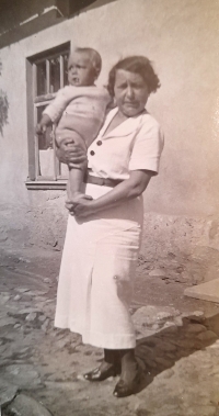Pavel Kulhánek with his grandmother, Škrdlovice