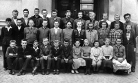 Josef Zawadský (fourth from left, seated ) / 8th school year / Dolní Benešov
