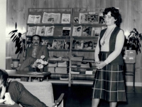 Stanislava Žabková in the Vizovice library, where she worked as a librarian. Undated