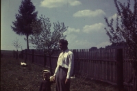Jan Marek with his son in the garden in Sedlejov in 1957