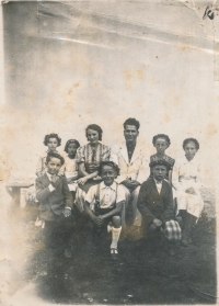 In lower left corner pupil Václav Jágr with special recodnition and other extraordinary students and teachers, seond half of 1930s, Eibenthal - Romania