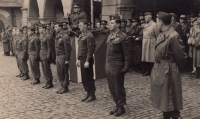 Parade of the American garrison in Český Krumlov, 1945-1946