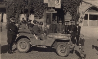 Members of the American army and part of the police garrison in Český Krumlov, 1945-1946