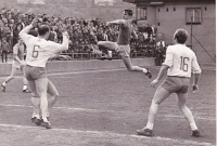 Vladimír Haber (jumping) in the jersey of Dukla Prague at the end of the 1960s