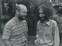 On the left, singer Peter Lipa together with musician and founder of the Young Music Section Ladislav Zajíček, Folk Lipnice festival 