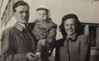 Rudolf Jurecka with his son Jarek in his arms and his wife Ludmila Jurecka, 1953		